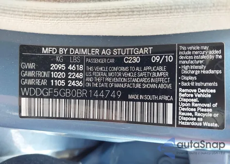 2011 Mercedes-Benz C 350 Sport из США, поврежденный, VIN WDDGF5GB0BR144749